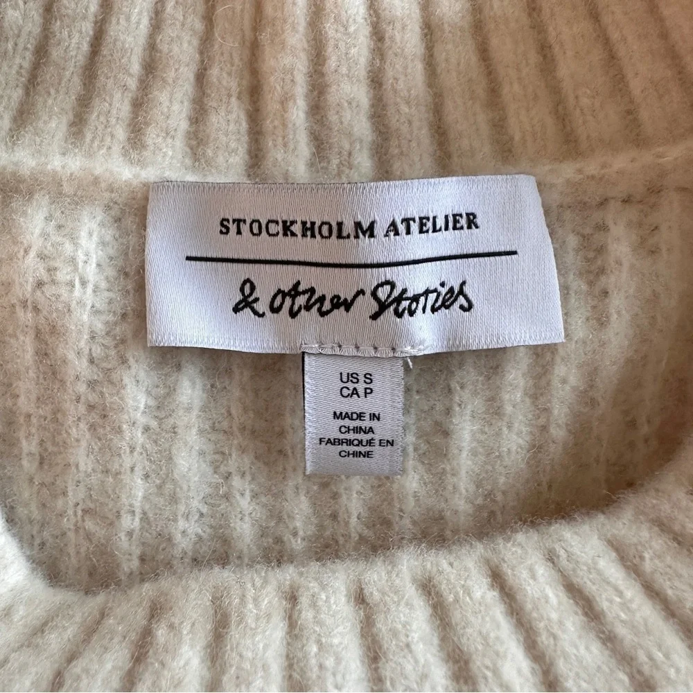 NWOT & Other Stories Asymmetric Hem Ribbed Wool Sweater in Ivory S - Picture 5 of 9